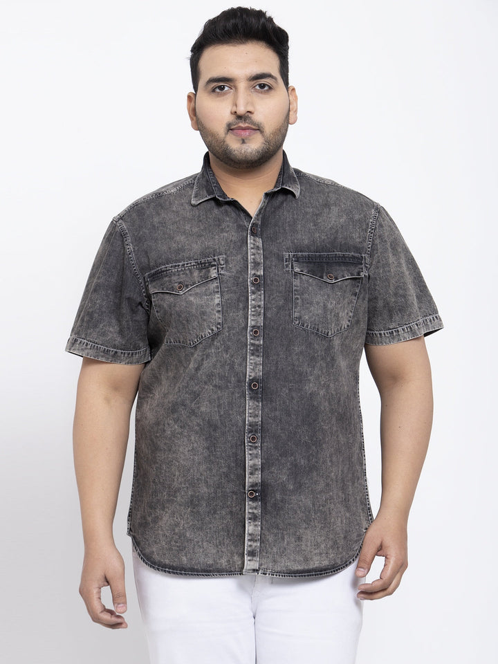 Plus Size Men Charcoal Grey Faded Casual Shirt