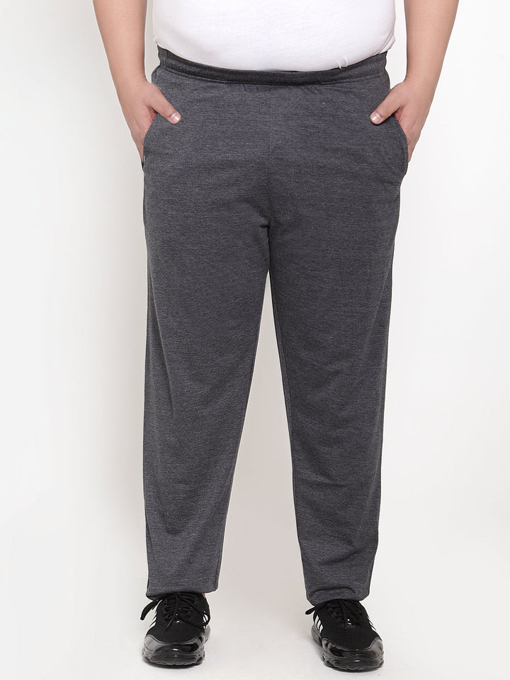Plus Size Men Grey Solid Track Pants