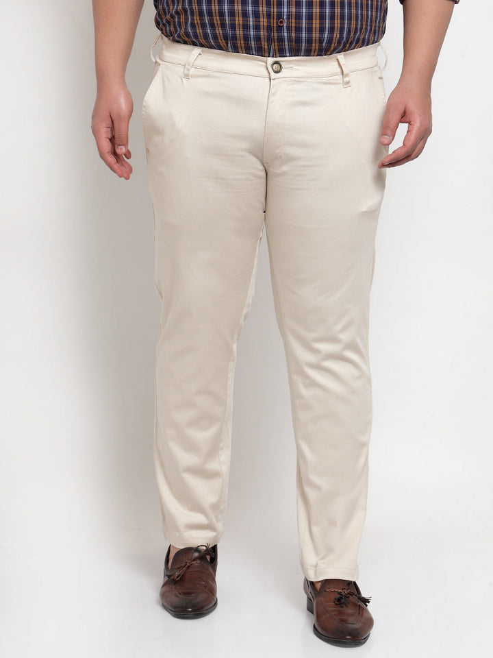 Plus Size  Men Beige Chinos Trousers