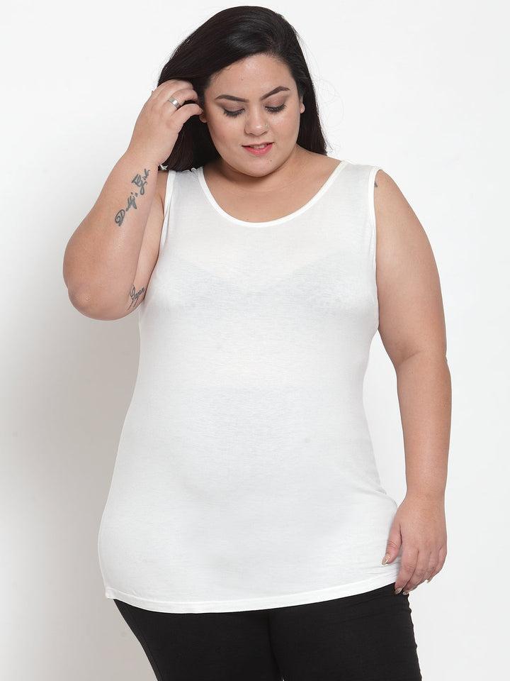 Plus Size Women White Solid Longline Top