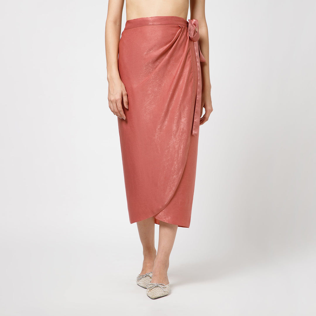 Peach Satin Drape Skirt