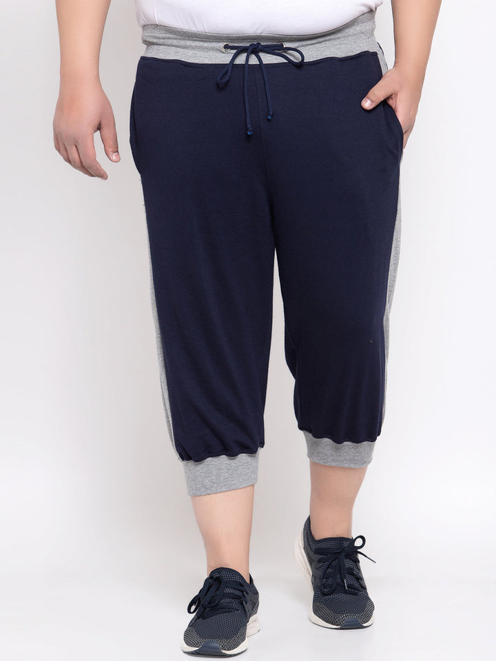 Plus Size Men Navy Blue Solid Below Knee Length Shorts