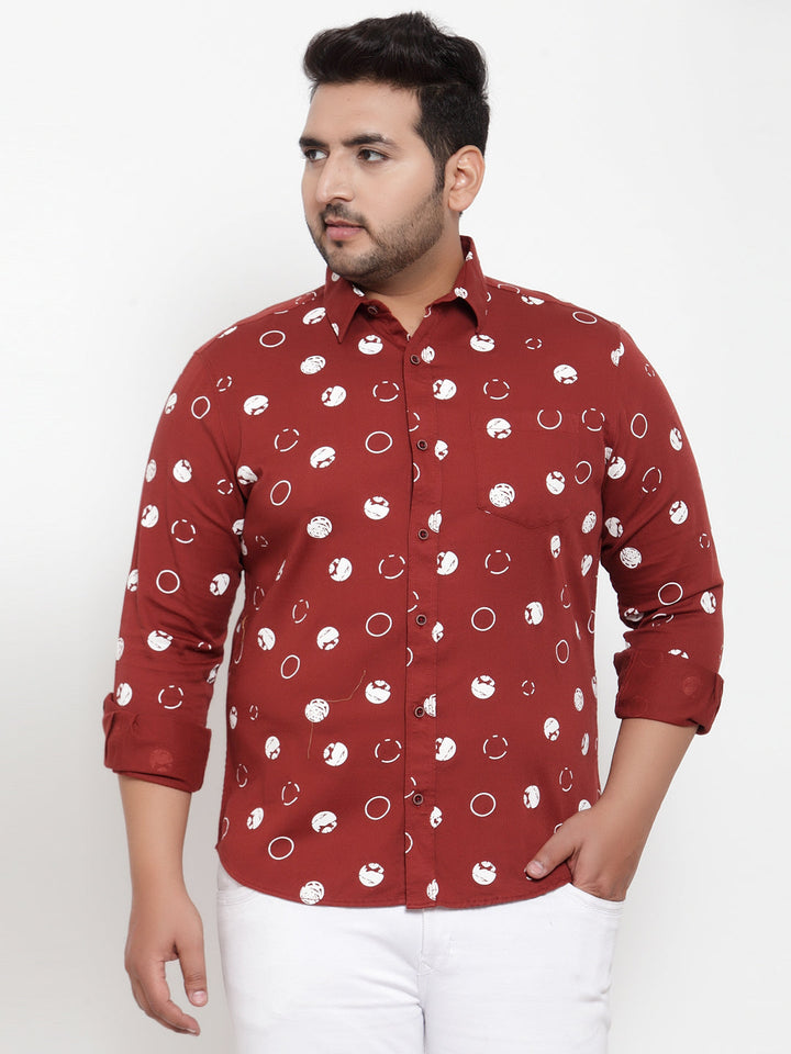 Plus Size Men Maroon Regular Fit Printed Casual Shirt