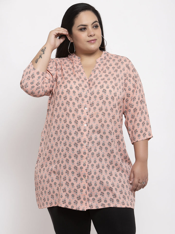 Plus Size Women Pink Printed Tunic