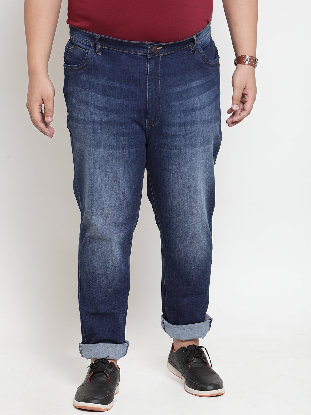 Plus Size Men Blue Regular Fit Mid-Rise Clean Look Jeans