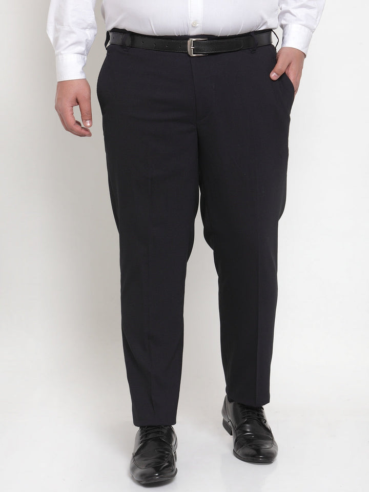 Plus Size Men Navy Blue Regular Fit Solid Formal Trousers