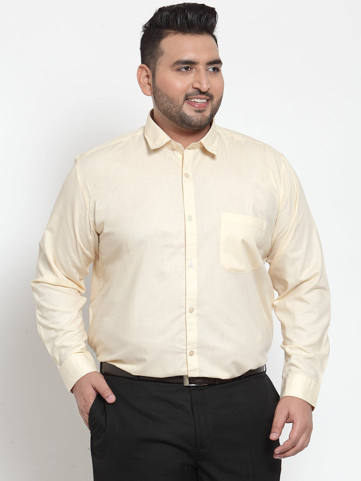 Plus Size Men Beige Comfort Regular Fit Solid Formal Shirt