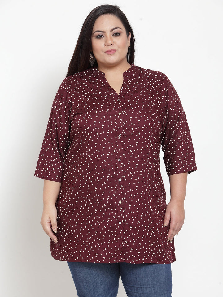 Plus Size Women Maroon Printed Tunic
