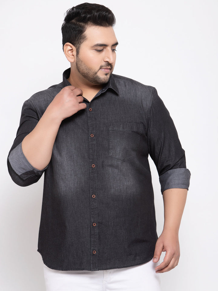 Plus Size Men Black Regular Fit Faded Casual Shirt