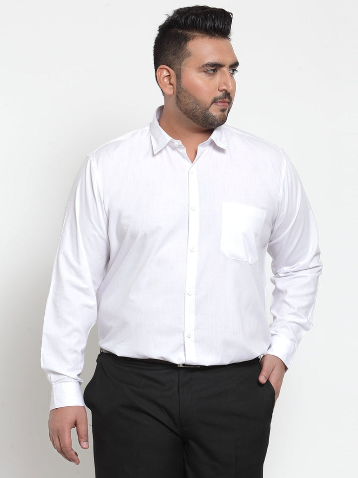 Plus Size Men White Classic Regular Fit Solid Formal Shirt