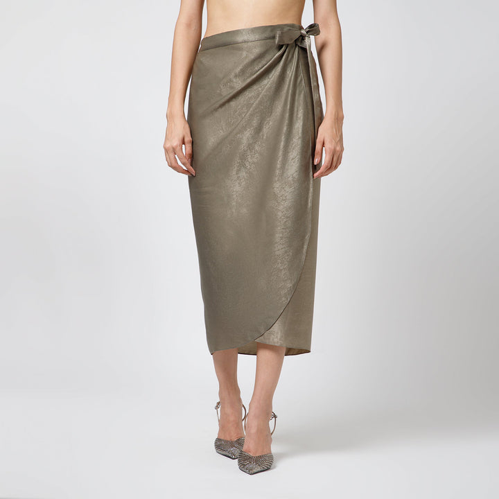 Olive Satin Drape Skirt