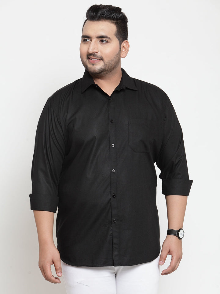 Plus Size Men Black Cotton  Casual Shirt