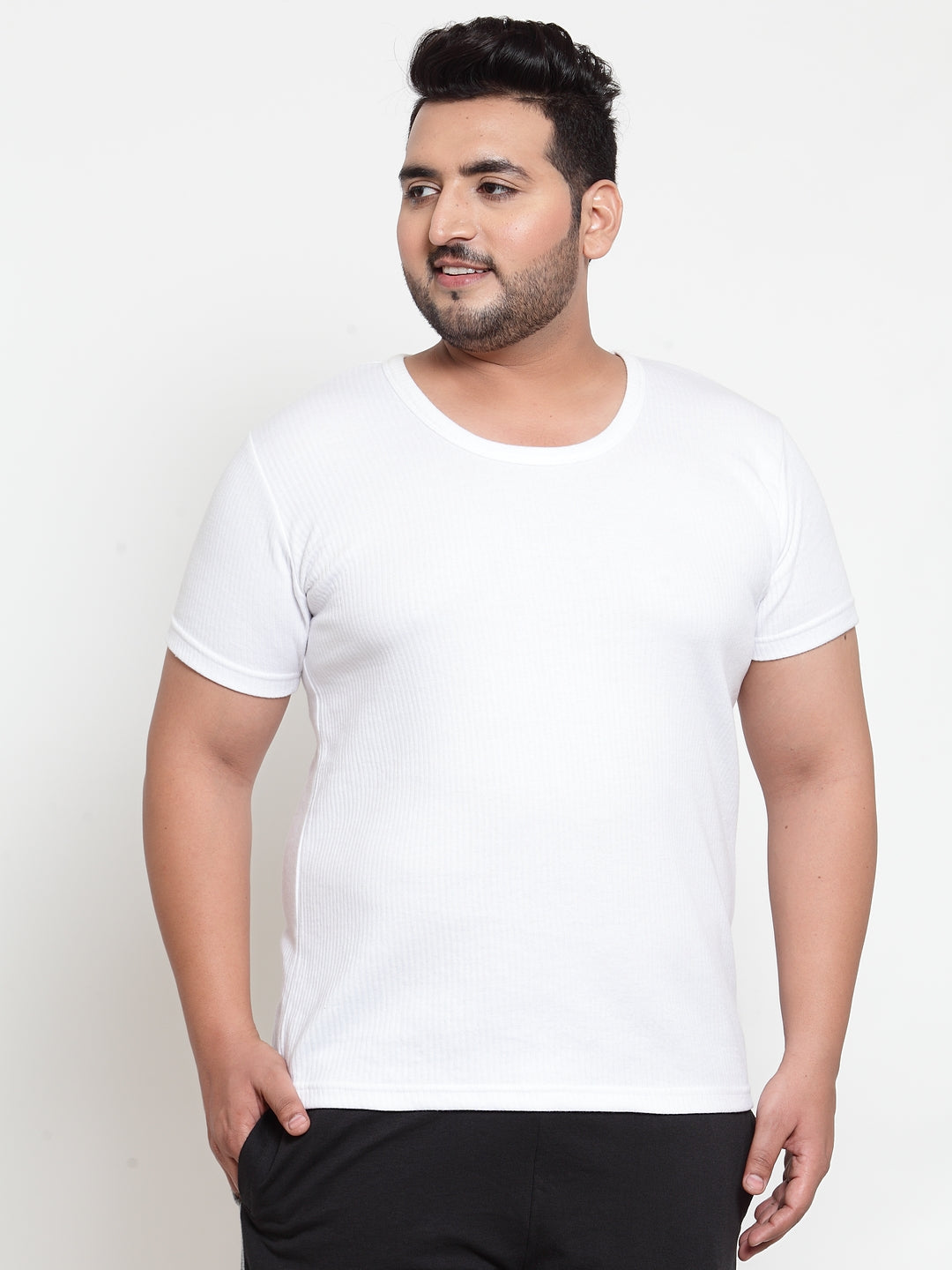 Plus Size Men  White Solid Undershirt Innerwear Vest