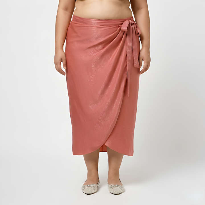 Peach Satin Drape Skirt