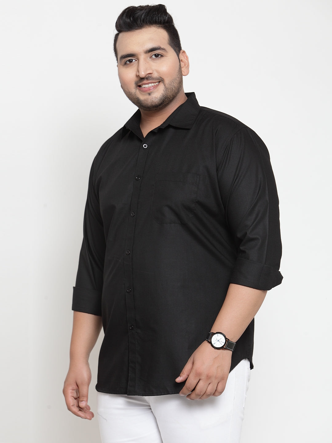 Plus Size Men Black Cotton  Casual Shirt