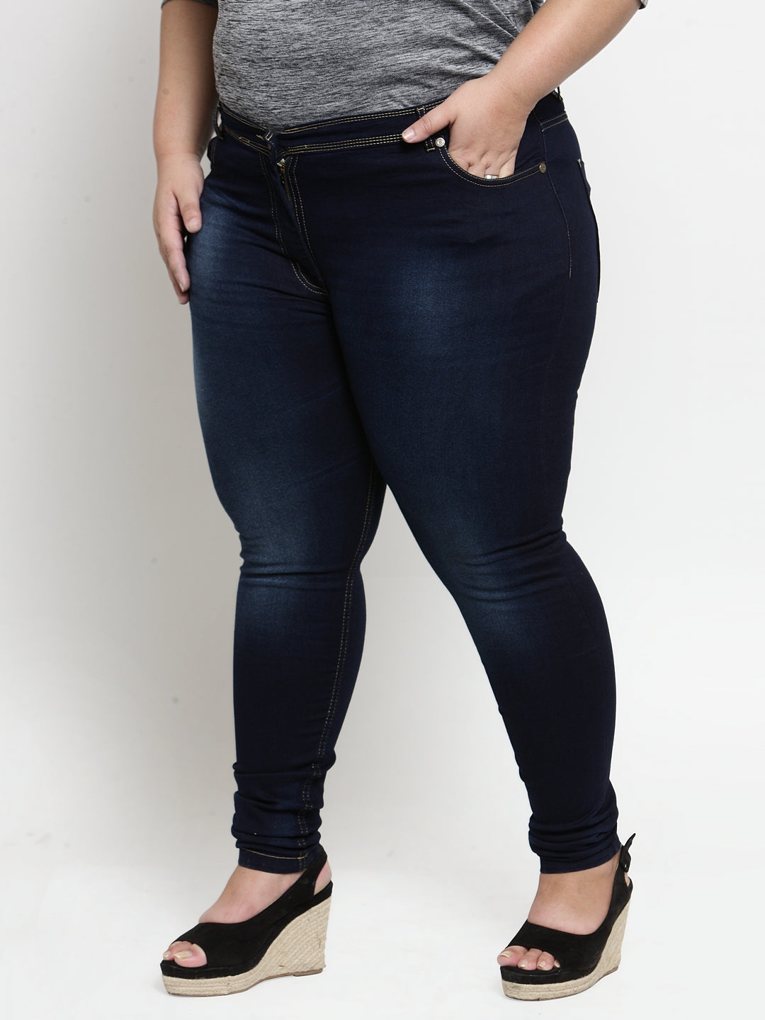 Plus Size Women Navy Blue Slim Fit Jeans