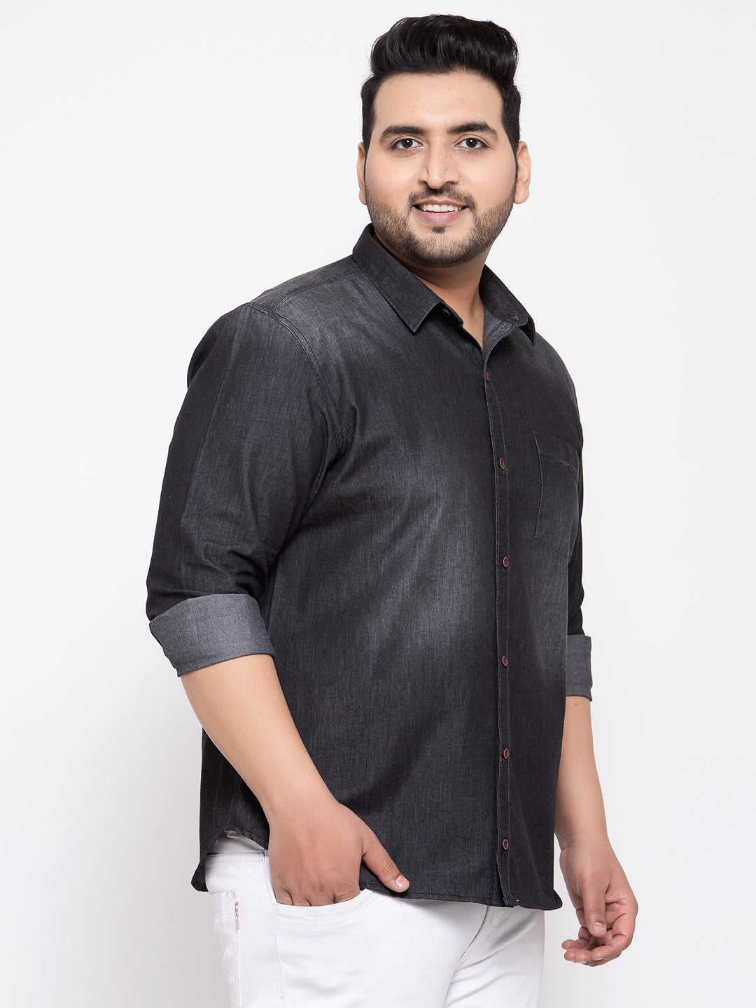 Plus Size Men Black Regular Fit Faded Casual Shirt