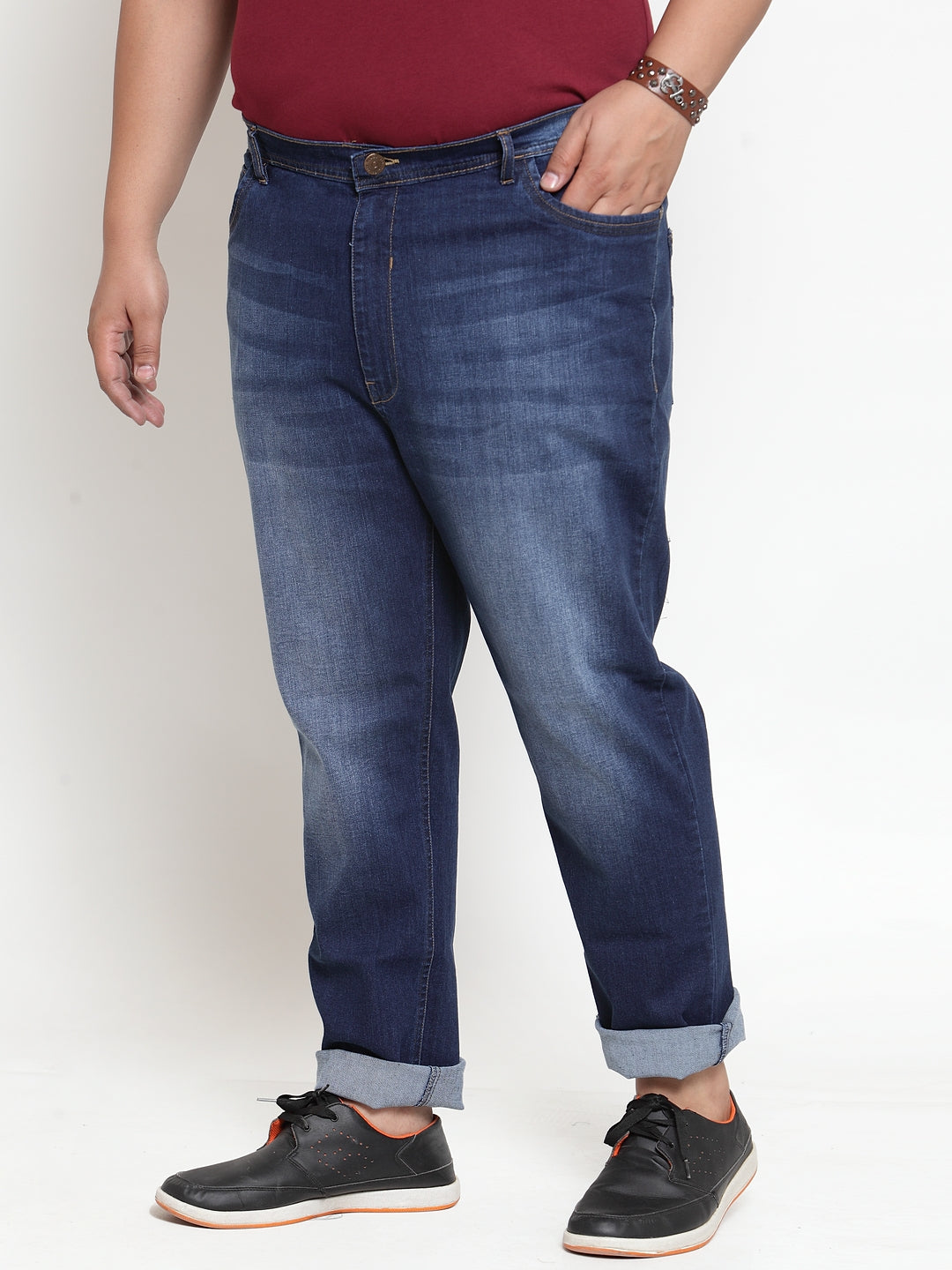 Plus Size Men Blue Regular Fit Mid-Rise Clean Look Jeans