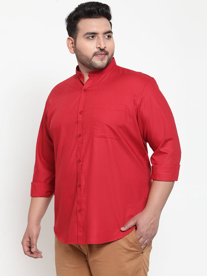 Plus Size Men Red Regular Fit Solid Casual Shirt