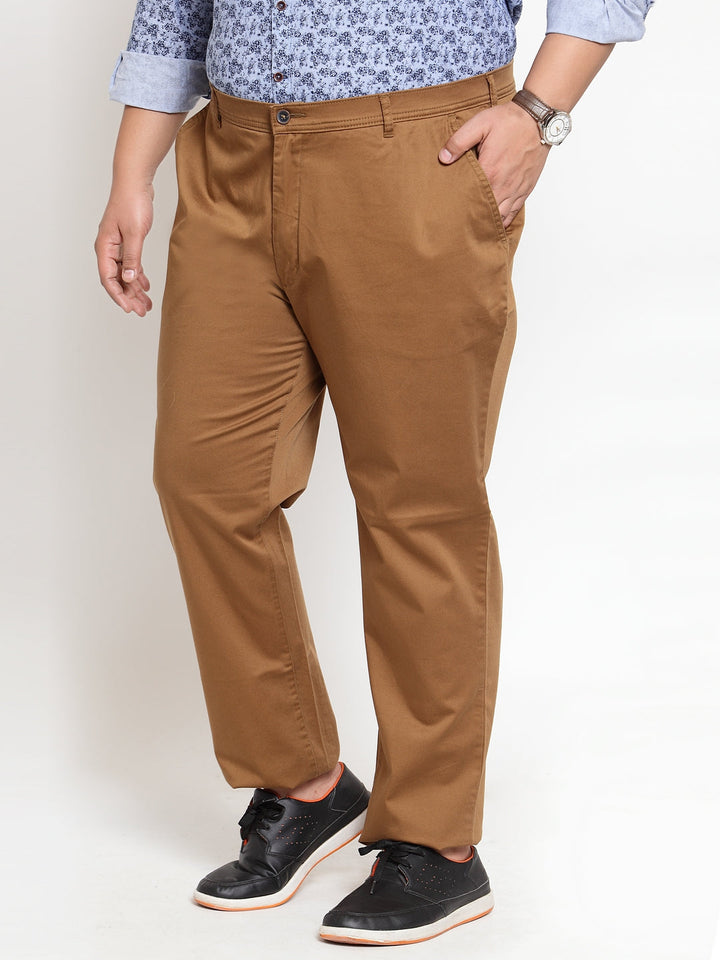 Plus Size Khaki Men's cotton Trouser with back cut pocket