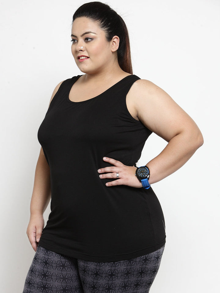 Plus Size Women Black Solid Tank Top