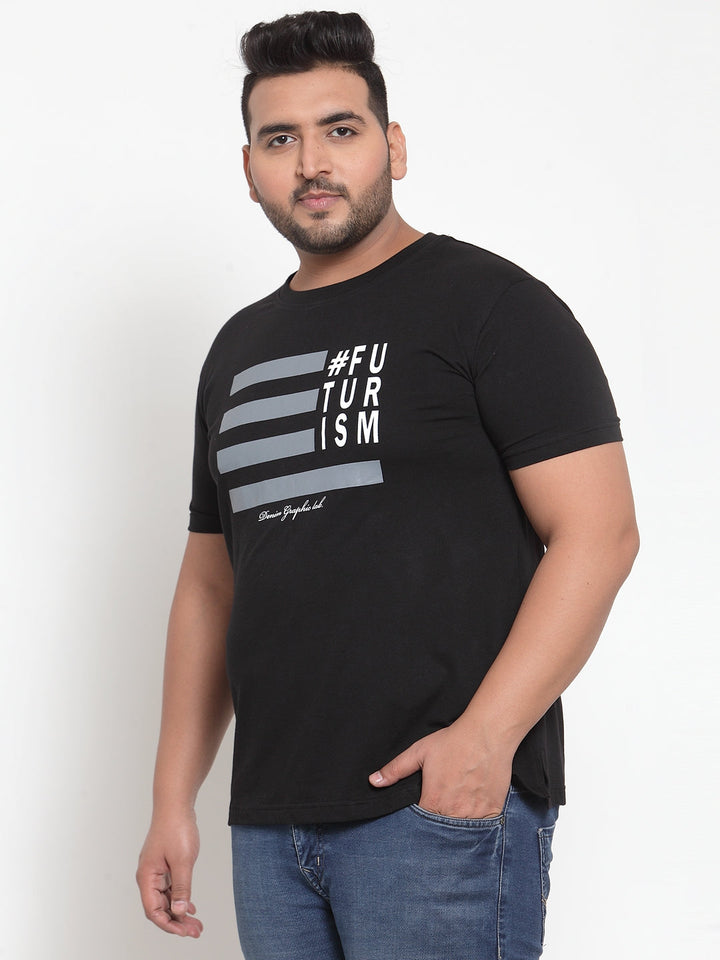 Plus Size Men Black Printed Pure Cotton T-shirt