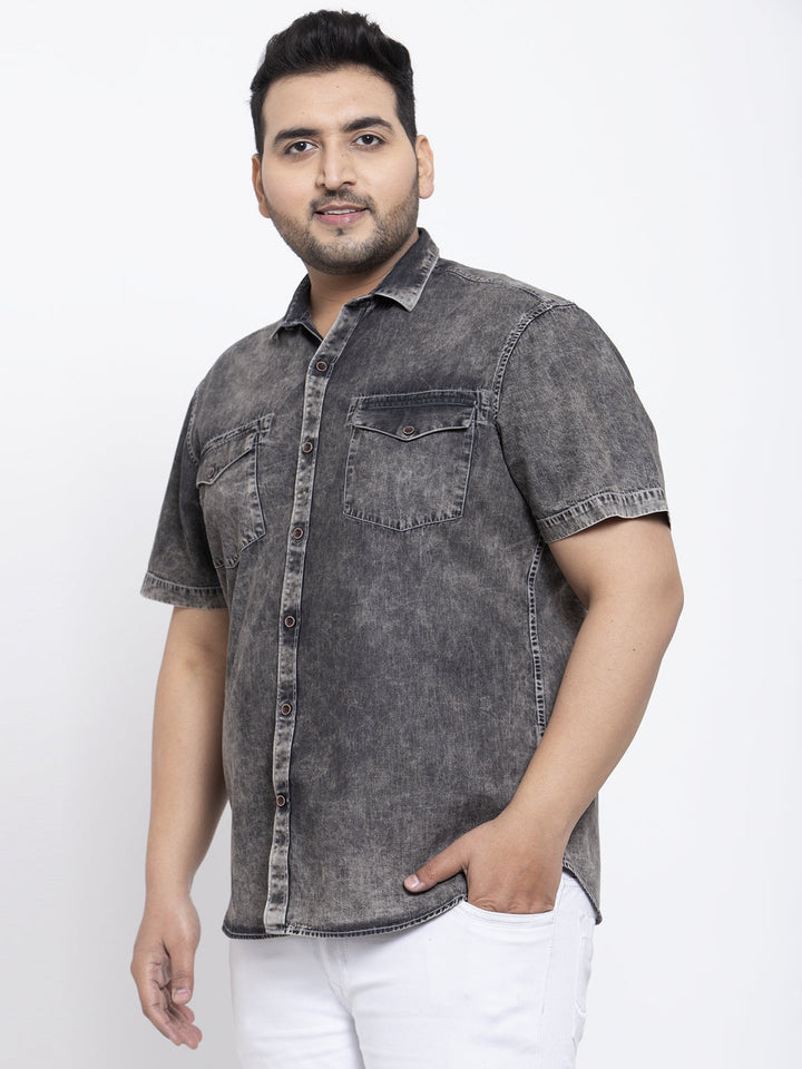 Plus Size Men Charcoal Grey Faded Casual Shirt