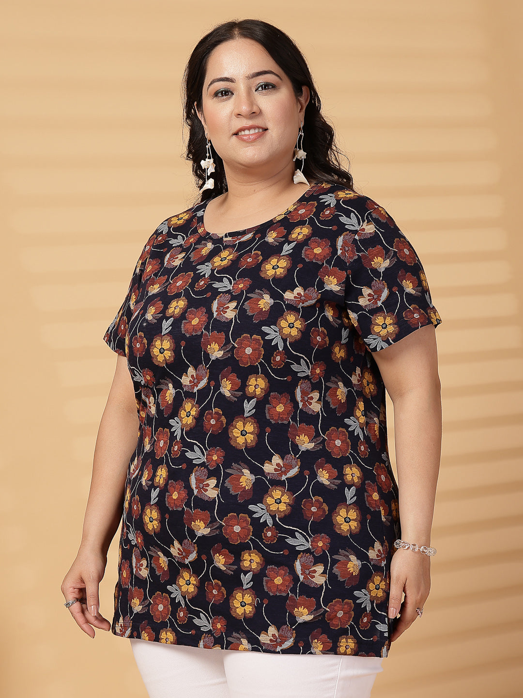 Plus Size Women Floral Printed T-shirt