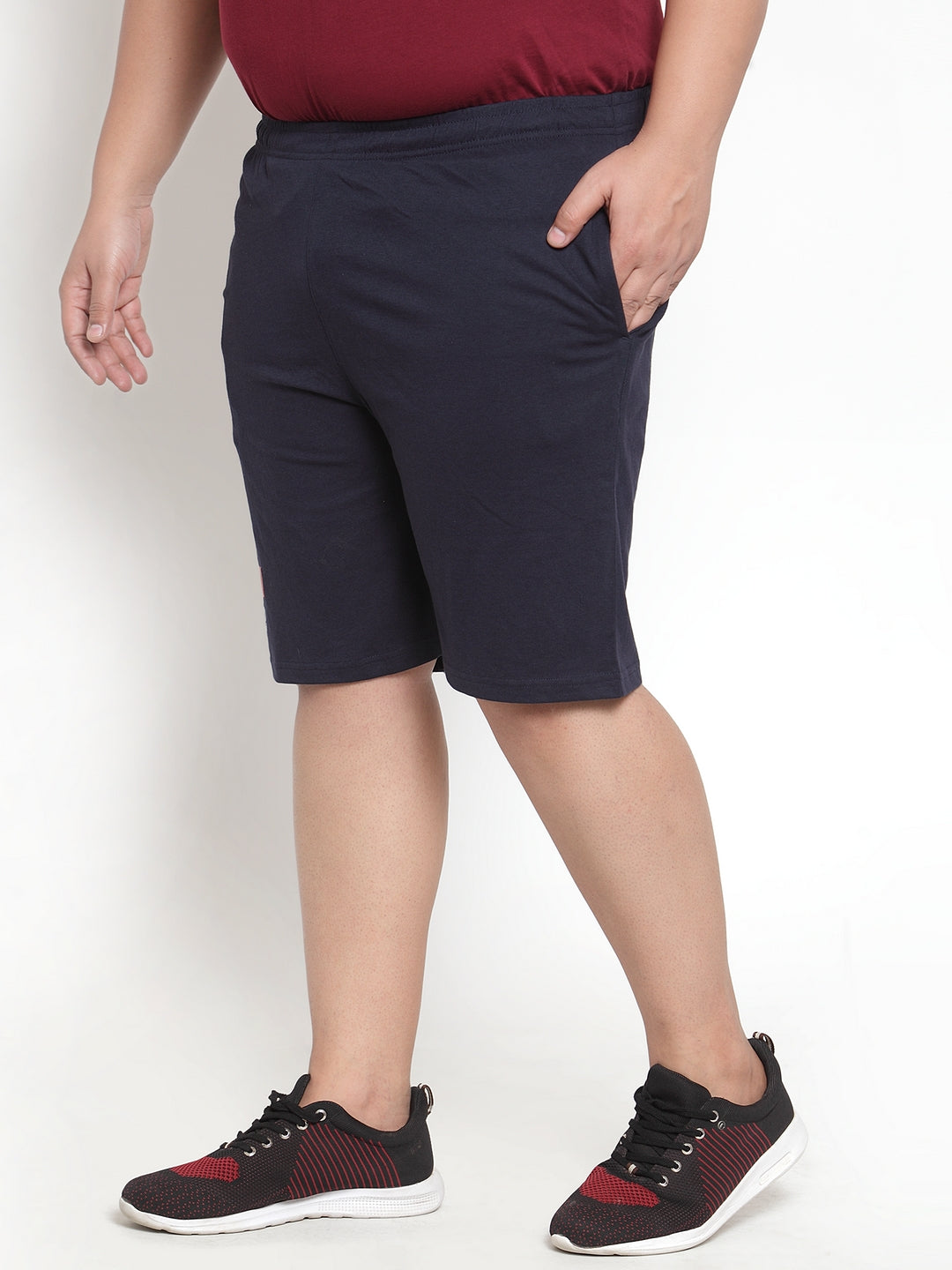 Plus Size Men Navy Blue Solid Slim Fit Regular Shorts