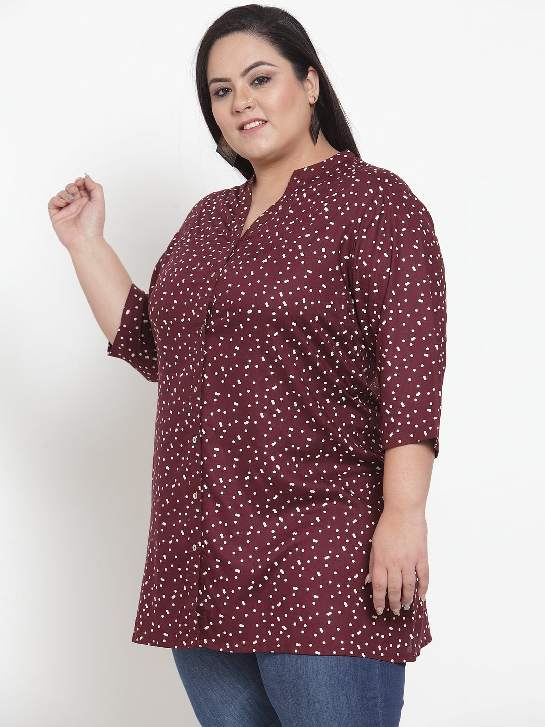 Plus Size Women Maroon Printed Tunic