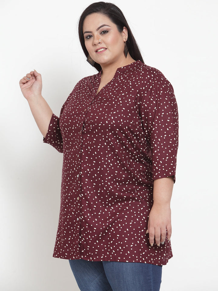 Plus Size Women Maroon Printed Tunic