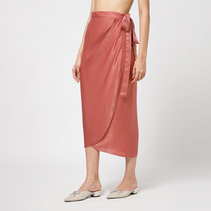 Peach Satin Drape Skirt
