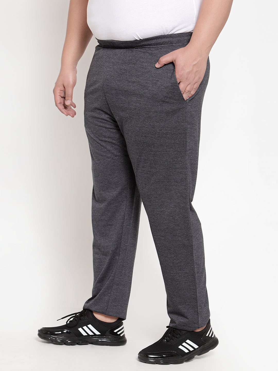 Plus Size Men Grey Solid Track Pants