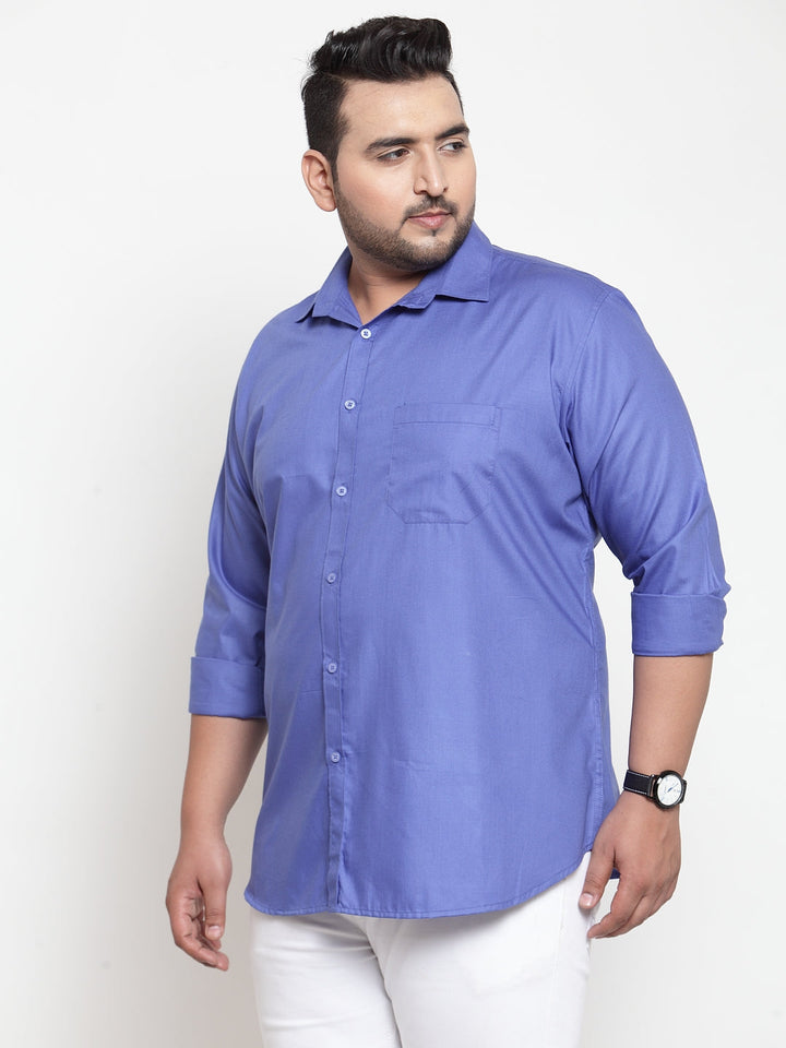 Plus Size Men Blue Regular Fit Solid Casual Shirt