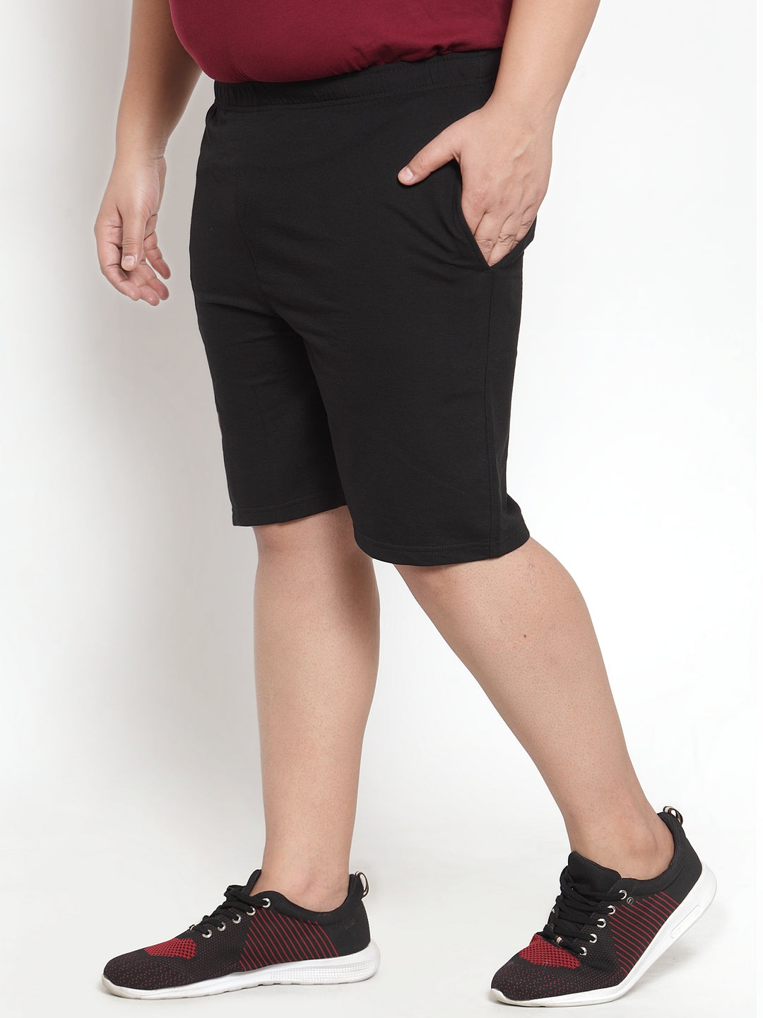 Plus Size Men Black Solid Slim Fit Regular Shorts