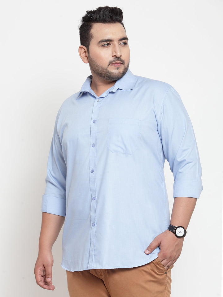 Plus Size Men Blue Regular Fit Solid Cotton Casual Shirt