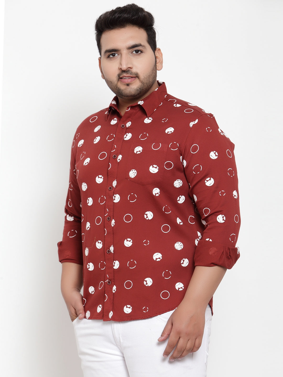 Plus Size Men Maroon Regular Fit Printed Casual Shirt
