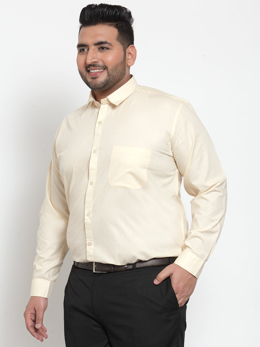 Plus Size Men Beige Comfort Regular Fit Solid Formal Shirt