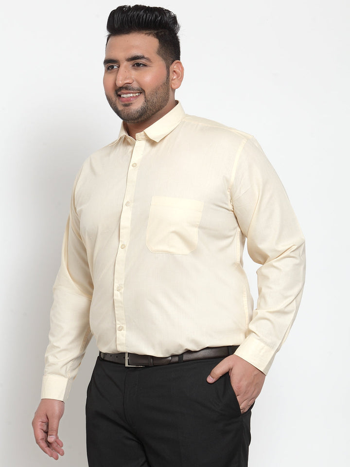 Plus Size Men Beige Comfort Regular Fit Solid Formal Shirt