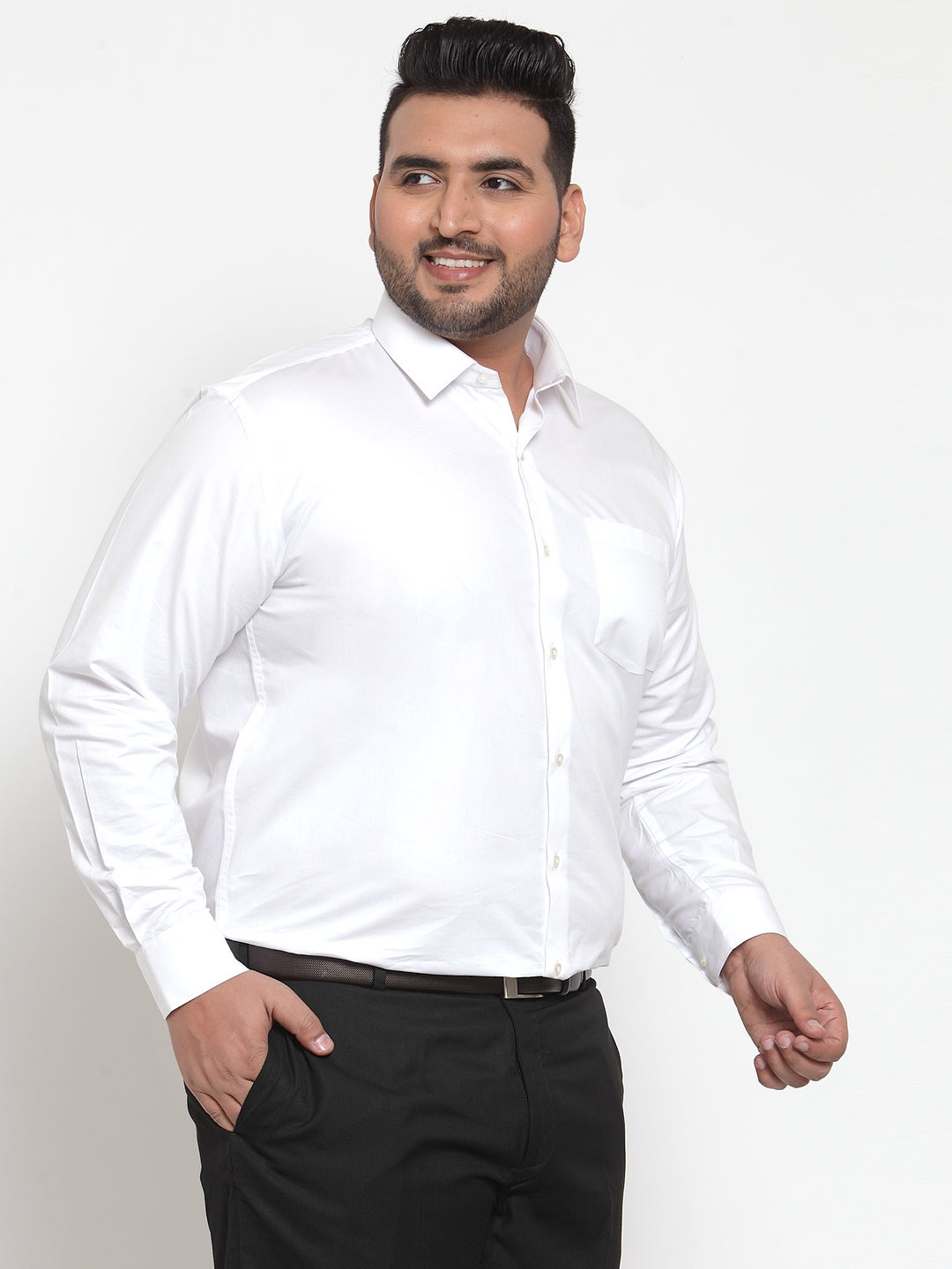 Plus Size Men White Comfort Regular Fit Solid Formal Shirt