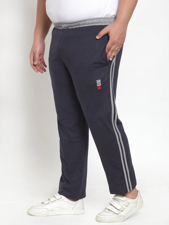 Plus Size Men Navy Regular Fit Tack Pants