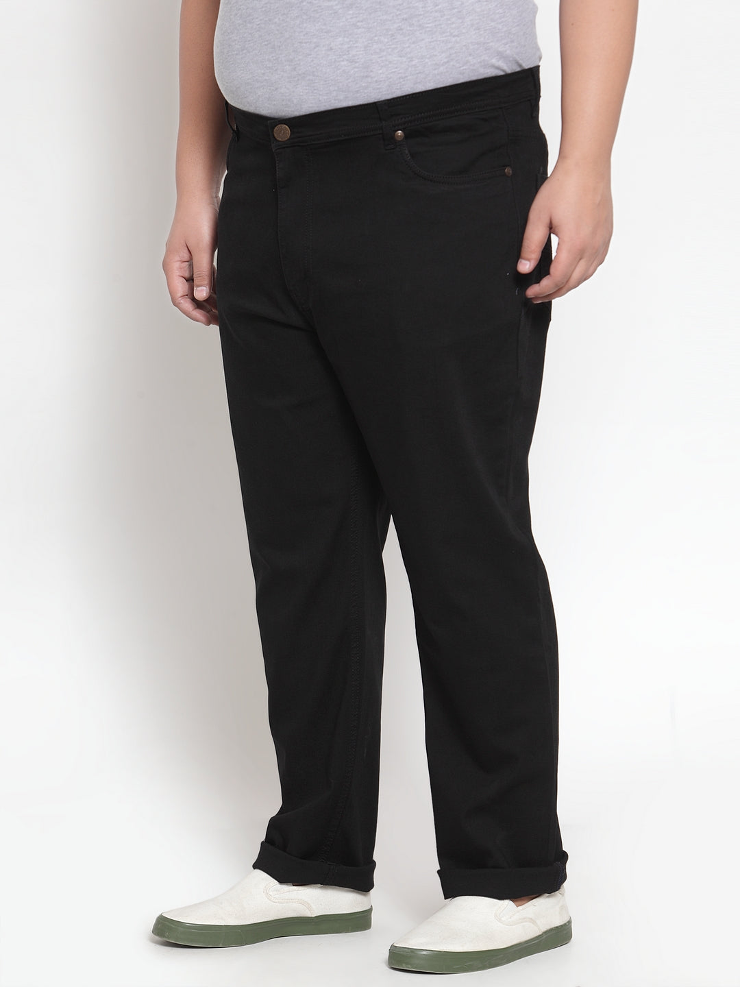 Plus Size Men Black Regular Fit Mid-Rise Clean Look Jeans