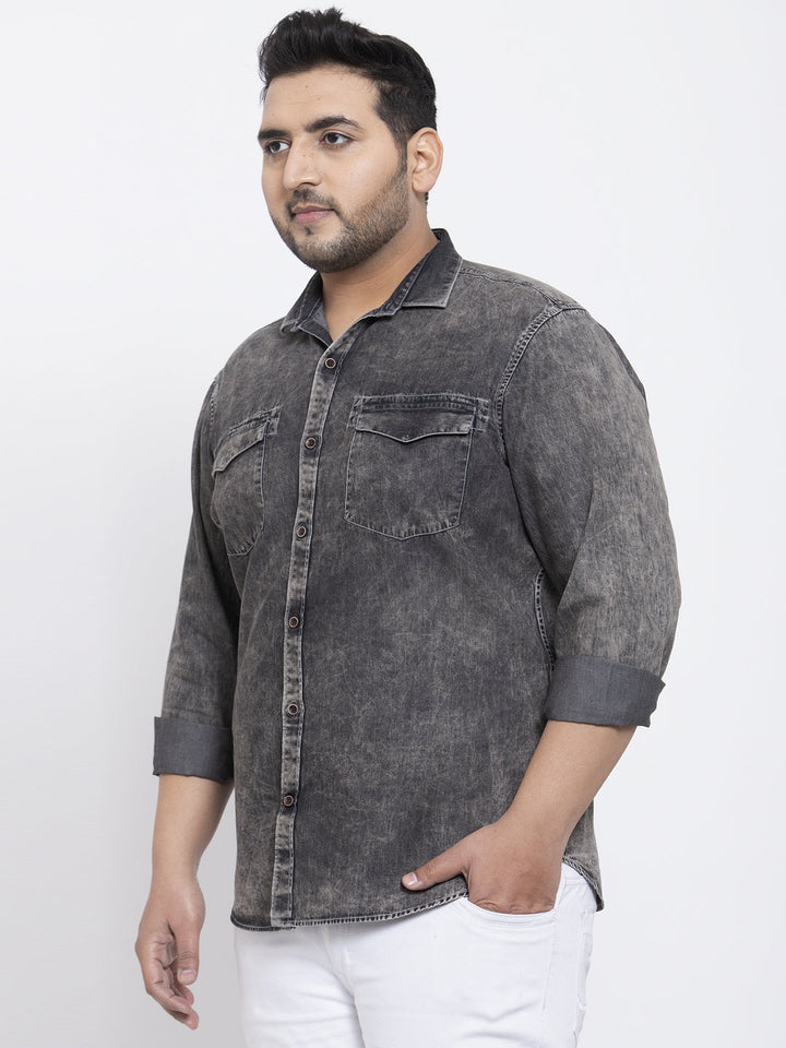 Plus Size Men Charcoal Regular Fit Faded Casual Shirt