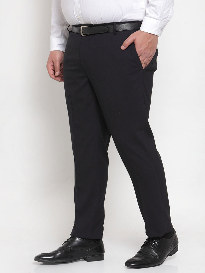 Plus Size Men Navy Blue Regular Fit Solid Formal Trousers