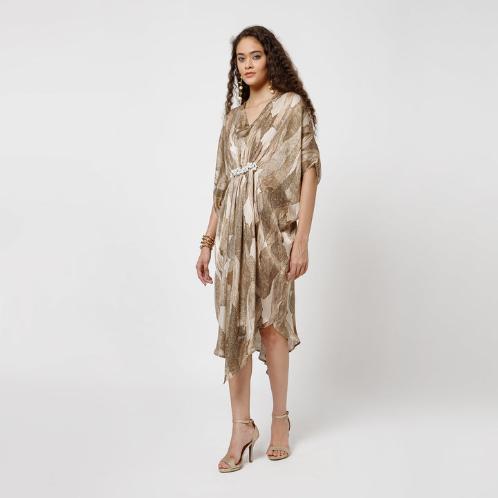 Olive Satin Kaftan With Pearls