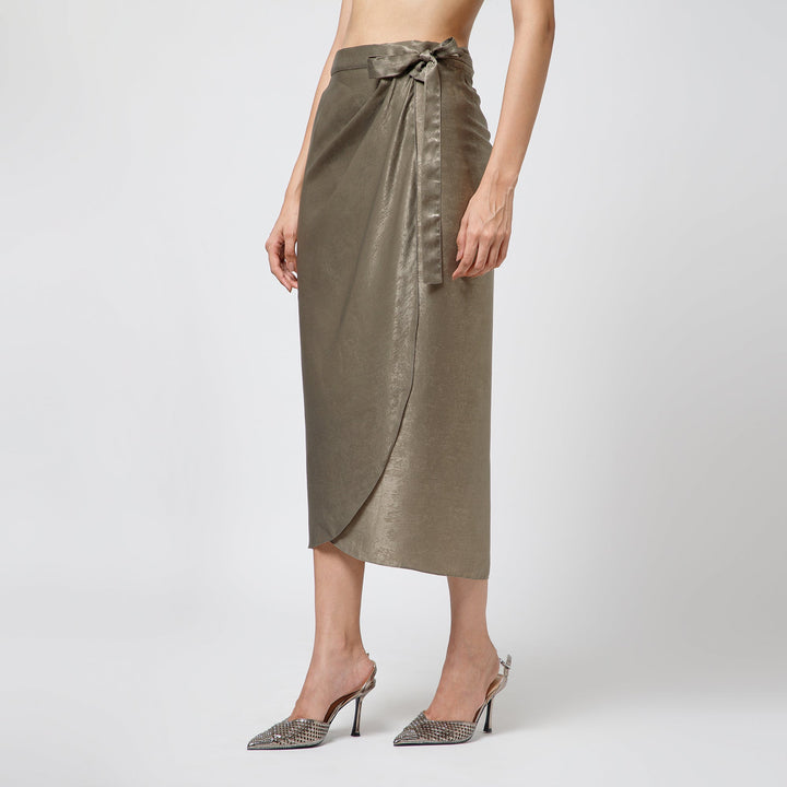 Olive Satin Drape Skirt