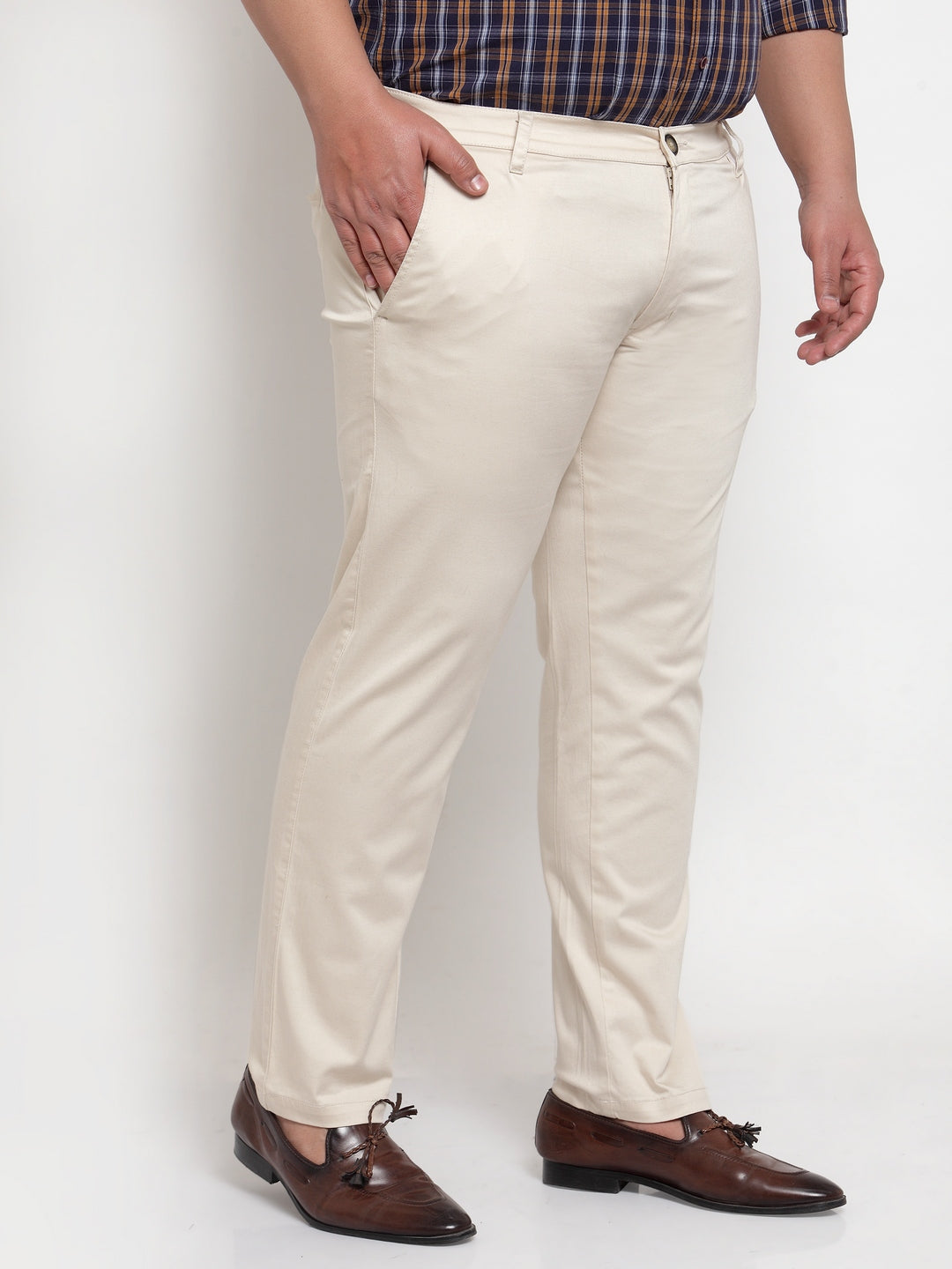 Plus Size  Men Beige Chinos Trousers
