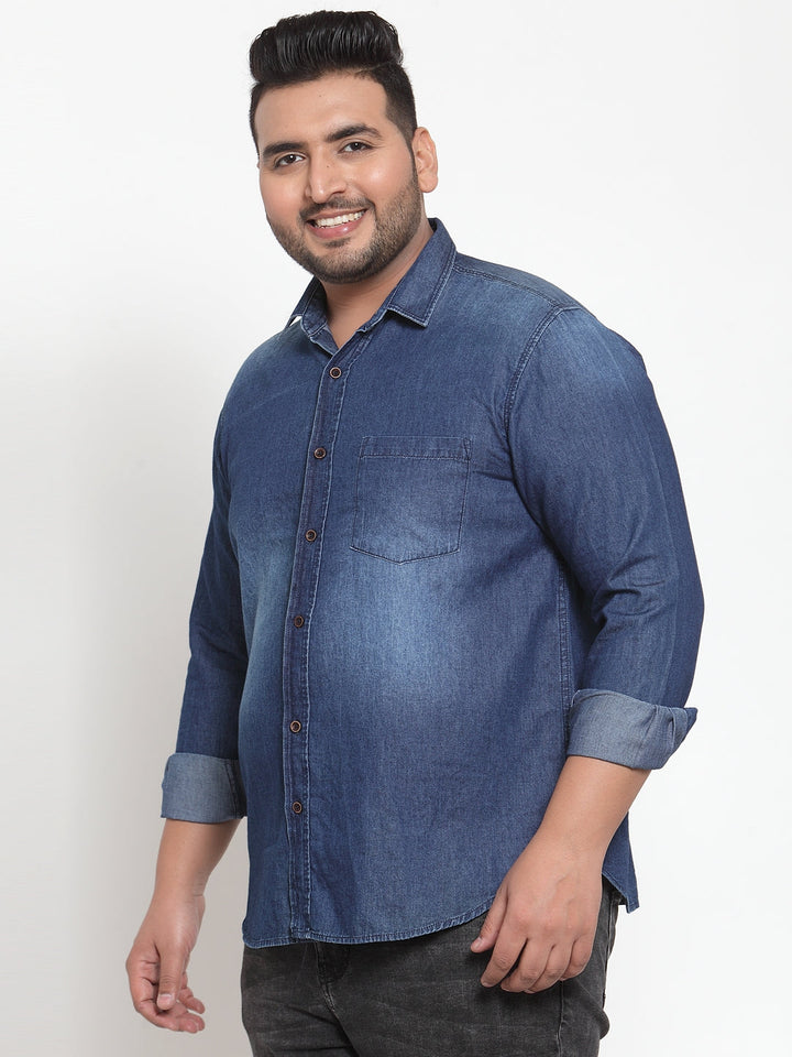 Plus Size Men Blue Comfort Regular Fit Solid Casual Shirt