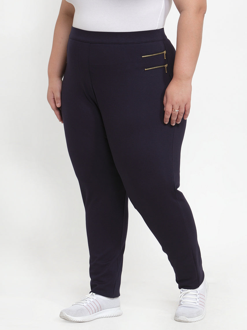 Plus Size Women Navy Blue Solid Slim-Fit Jeggings