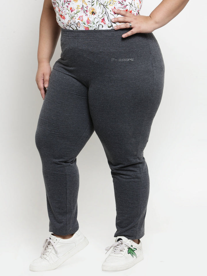 Plus Size Women Grey Straight-Fit Trackpant